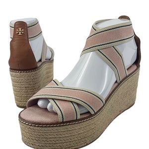 Tory Burch Frieda 50mm Espadrille Wedge Sandal 8M Blush Women's. Worn once.